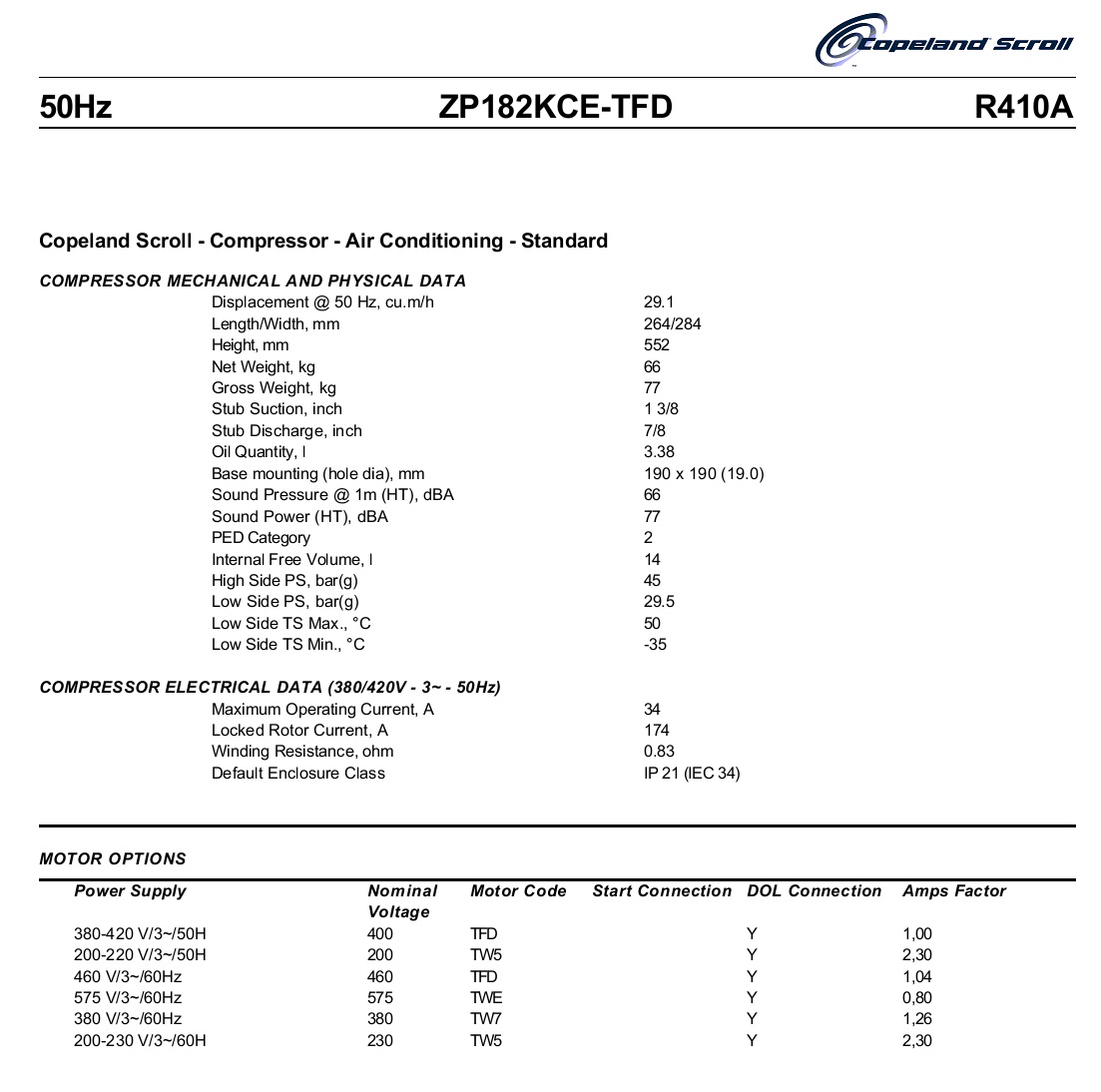 ZP 182 KCE TFD 425 (R-410a)